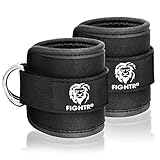 FIGHTR® Fußschlaufen (gepolstert) - für Fitness Training am Kabelzug - (2 Stück) Ankle Straps für Frauen und Männer (Schwarz)