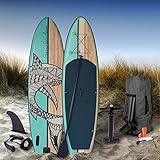 BRAST SUP Board Shark | Aufblasbares Stand up Paddle Set | 300-365cm viele Modelle | incl. Zubehör Fußschlaufe Paddel Pumpe Rucksack | Blau Grün Gelb Rot Türkis Orange Pink | Natural 320