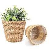 7WUNDERBAR Seegras Korb Pflanzenkörbe Blumenkorb Blumentopf Pflanzkorb Pflanzentöpfe Übertöpfe Aufbewahrungskorb 18cm 2er Set für drinnen und draußen