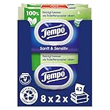 Tempo Feuchte Toilettentücher 'Sanft & Sensitiv' - Megapack - 16 Packungen mit je 42 Tüchern - Duo Packs - natürliche Aloe Vera - feuchtes Toilettenpapier, dermatologisch getestet, pH-hautneutral