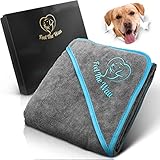 FeelTheWau Hundehandtuch extra saugfähig - Hundehandtuch für große Hunde und kleine Hunde - [1er Set] Hunde Handtuch grau türkis 130x75cm - tolles Geschenk für Hundebesitzer