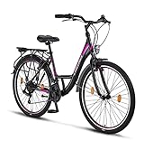 Chillaxx Bike Strada Premium City Bike in 26 und 28 Zoll - Fahrrad für Mädchen, Jungen, Herren und Damen - 21 Gang-Schaltung - Hollandfahrrad Citybike (26 Zoll, Schwarz V-Bremse)