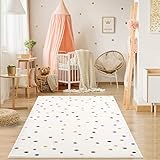 payé Teppich Kinderzimmer - Cream - 160x230 cm - Spielteppich Bunte Punkte Kurzflor Kinderteppich - Oeko-Tex Standard 100