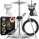 M. ROSENFELD Edelstahl Shisha Set Komplett - SSS Reise Shisha mit 2! Köpfen und Shisha Zubehör - Wasserpfeife Shisha Set Klein incl. 150cm Shisha Schlauch mit Mundstück + Shisha Kaminkopf