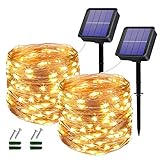 [2 Stück] Solar Lichterkette Aussen, 2×12M Total 240LED Wasserdicht Lichterkette Warmweiß Innen/Außen Dekoration Beleuchtung für Garten, Terrasse, Hof, Bäume, Party, Festival, Hochzeit Deko