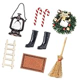 Generic Weihnachten Wichtel Tür Zubehör Mini Stiefel Zuckerstangen Laterne Dekokranz Holzleiter Besen für Elfentür