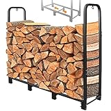 Verstellbare Kaminholzregal Metall, 3 Größen Einstellbar, 122 x 30.5 x 116 cm Garten Kaminholzunterstand Brennholzregal Feuerholzregal, Innen und Aussen, Schwarz