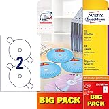 AVERY Zweckform L7676A-40P selbstklebende CD-Etiketten (80 blickdichte CD-Aufkleber, Ø 117mm auf A4, SuperSize, Papier matt, bedruckbare Klebeetiketten für alle A4-Drucker) 40 Blatt, weiß