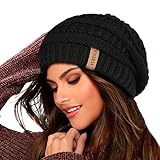 FURTALK Damen Beanie Mütze Warme Wintermütze mit Weichem Innenfutter Gefütterte Strickmütze,Schwarz,Einheitsgröße