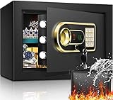 Tresor Safe 23L mit Feuerfeste Wasserdicht Dokumententasche,MöBeltresor mit Zahlenschloss und Batteriekasten,Geldkassette AbschließBar Wandtresor für Wichtige A4 Dokumente Geld und Schmuck 35*25*25cm