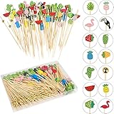 Bekeify Cocktail Stick 200 Stück Holz Cocktail Picks Mischfarben 12cm Naturholzspieße Cocktail Sticks Fingerfood Spieße Toothpicks für Sandwiches Getränke Sommer Luau Partyzubehör Dekorationen