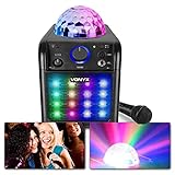 Vonyx SBS50B-PLUS Karaoke Anlage für Kinder mit LED und Party Lichteffekte, Karaoke Maschine mit 1 Mikrofon und Akku Betrieb, Bluetooth Lautsprecher 50 Watt - Schwarz