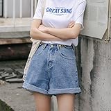 FXCHEN Streetwear High Waist Jeans-Shorts Mit Weitem Bein Für Frauen Jean Shorts Frauen Sommer Frauen Loose Shorts (Blue,S)