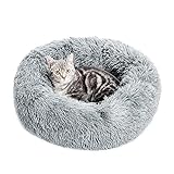 Vanansa Hundebett Kleine Hunde, Katzenbett Warm für Nacht, Rundes Katzenkörbchen Warm Winter, Grau, 40cm