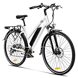 VecoCraft Elektrofahrrad E Bike Athena E-Bike Trekking Pedelec für Damen Herren, 28Zoll Urban Citybike, mit 36V 250W 13Ah Akku 25km/h 100km, Shimano 8-Gang Electric Bike, Weiss