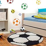 Muratap Teppich Fußball Schwarz Weiß - Kinderteppich für Spielzimmer Kinderzimmer Jugendzimmer Jungen, Mädchen Sport Dekoration - Große: 100 cm Rund