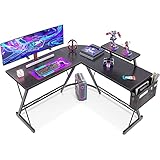 ODK L-förmiger Schreibtisch, Computertisch, Bürotisch mit runder Ecke, Gaming-Tisch mit Monitorablage, 127 x 127cm, Schwarz