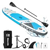 Mesuvida Premium SUP Board aus umweltfreundlich PVC Material, Doppel Paddle, Stand Up Paddling Board Aufblasbares 320CM mit Go Pro Anschluss & komplettem Zubehör, Kajak Modus, bis 160kg Blau