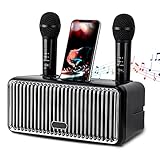 Karaoke Machine, Bluetooth Karaoke Anlage, Karaoke Gesangsmaschine für Erwachsene und Kinder, Mit 2 Funkmikrofon, Handyhalter, TWS/TF/AUX-IN Lautsprecher für Heimparty, Hochzeit, Outdoor Picknick