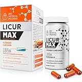 Kurkuma Kapseln hochdosiert – 185x höhere Bioverfügbarkeit – flüssiges Mizellen Curcumin – 1 vegan Kapsel täglich – entspricht 6.600 mg Curcuma Pulver – Licur Max 30 (Monatspack)