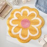 Weiche Badematte, 25.6 Zoll Nette Blume Plüsch Bodenmatte Bad, rutschfeste Wasser Absorbierende Teppich Badewanne Matte Tür Matten Teppiche für Eingang Schlafzimmer Küche Bad WC Böden (Gelb)