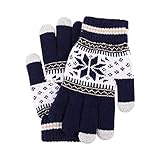 GZYshoyao Herren- und Damenmode-Schneeflocken-Fingerzeig Plus dick gestrickte, warme Samthandschuhe Handschuh Band (Navy, One Size)