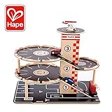 Parkhaus Spielset aus Holz von Hape | Autogarage auf drei Ebenen mit Autos und Hubschrauber