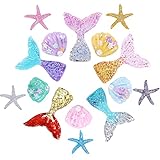 Widream 15 pcs Deko Muscheln, Harz Mini Seesterne, Meerjungfrauenschwanz Ornament, für Landschaft Aquarium, Raumdekoration, Hochzeit, Halskette DIY Kunsthandwerk