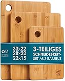 LARHN Hochwertige Schneidebretter Holz - 3 Extra Dickes Bambus Schneidebrett Set - 33x22cm / 28x22cm / 22x15cm - Verwenden Sie als Küchen-bretter, Frühstücksbrettchen, Brotbretter und Servierbretter