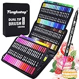 Tongfushop Dual Brush Pen Set, 120 Farben Filzstifte, Pinselstifte Set, Dicke und Dünne 0.4mm-5mm, Doppelfasermaler Fineliner Brush Pens für Bullet Journal Handlettering Manga Skizzieren Malbücher