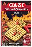 Gazi Grill- und Pfannenkäse Chili - 5x 200gramm - Pfanne Grill Grillkäse Ofen Ofenkäse Backkäse 45% Fett i. Tr. Schnittkäse Käse mikrobielles Lab Halal vegetarisch glutenfrei für Grill und Pfanne