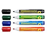 D.RECT 3160 Whiteboard Marker für Whiteboards und Flipcharts, abwischbar Glasboard Marker Rundspitze 4er Set (Blau, Schwarz, Rot, Grün)