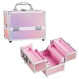 Kosmetikkoffer Schminkkoffer Make up Koffer Kosmetik Organizer mit Schlüssel für Mädchen (Rosa)