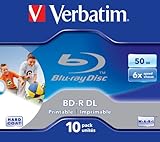 Verbatim BD-R Dual Layer Blu-ray Rohlinge 50 GB, Blu-ray-Disc mit 6-facher Schreibgeschwindigkeit, mit Kratzschutz, 10er-Pack Jewel Case, Blu-ray-Disks für Video- und Audiodateien