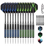 Grebarley Dartpfeile mit Metallspitze,6 Stück 20 Gramm und 6 Stück 22 Gramm,Profi Steeldarts 18 Aluminium Schaft mit 9 Flights 20 Orings