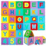 KIDIZ® Spielmatte 86 TLG. Spielteppich Puzzlematte Kinderteppich Schutzmatte Kinderspielteppich Schaumstoffmatte ABC Lernteppich Puzzleteppich Puzzle Zahlen Buchstaben Maß je Matte ca. 31,5 x 31,5cm