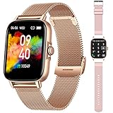 Smartwatch Damen mit Telefonfunktion 1,7 Zoll Voll Touchscreen Armbanduhr Fitnessuhr mit Pulsuhr SpO2 Schlafmonitor Kalorien Spiel Musik Wasserdicht Sportuhr Fitness Tracker Uhren für Android iOS