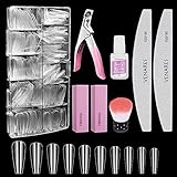 Künstliche Nägel Set, Venares 500 Stücke Ballerina Tips für Gelnägel, 10 Größen Full Cover Tips Nägel mit Nagelkleber Nägel Feilen Nagelpuffer Block Nagelbürste Nagelknipser, Nagel Tips Set Ballerina