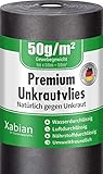 Xabian Anti Unkrautvlies 50g/m² Gartenvlies Rolle 50m x 1m = 50m² | Unkrautfolie sehr hohe UV-Stabilisierung - reißfest und wasserdurchlässig