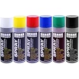 Sprayfarben-Set 6 Farben je 200 ml. Schnelltrocknende Graffiti-Farben. Sprühdose Spraydose. Grundfarben Schwarz Weiß Blau Grün Rot Gelb. Sprühfarben für Holz, Stein, Wand, Metall, Glas, Gips, Keramik