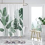 WONGS BEDDING Duschvorhang 180x180 Anti-Schimmel Shower Curtains grüne Blätter Pflanzen Wasserabweisend Badewanne Vorhang aus Polyester Waschbar Badvorhang mit 12 Duschvorhängeringen