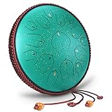 Tongue Drum Zungentrommel Groß Stahlzungentrommel Ätherische Trommel D Dur 14 Zoll 15 Tone Steel Tongue Drum Handpan Instrumente für Yoga,Meditation,Klangheilung (mit Tragetasche, Drumsticks)