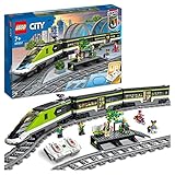 LEGO 60337 City Personen-Schnellzug, Set mit ferngesteuertem Zug mit Scheinwerfern, 2 Wagen und 24 Schienen-Elementen, Eisenbahn-Spielzeug, Geschenk zu Weihnachten für Mädchen und Jungen