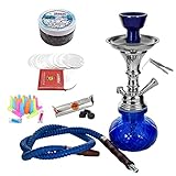 Shisha Set Shisha Zubehör Schläuch Mit Mundstück Hookah Komplett Extra Viel Glas-Bowl Kohlen Wasserpfeife Stylisch Praktische Größe (Blau 1) DON PABLO SHISHA WORLD