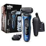 Braun Series 6cc Sensitiver Rasierer Herren, Elektrorasierer mit 3 flexiblen Klingen, Barttrimmer, Reinigungsstation, 50 Min Laufzeit, EasyClick Aufsätze, Wet&Dry, B7500cc, blau