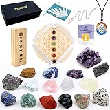 Yunoun Chakra Kristalle und Heilsteine Set，Amethyst Cluster，Selenit，7 Chakra Steine，Turmalin，Energy Crystal Healing (33 Stück)