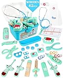 Vanplay Arztkoffer Kinder Holz Doktor Spielzeug mit Stethoskop Kinder Blau Rollenspiel Geschenk ab 3 4 5 6 Jahren Jungen Mädchen (42Stk)