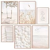 OHBIMBA® Poster Set - Mehrteilige Wandbilder Wohnzimmer Schlafzimmer - Kunstdruck Bilder Set zum Einrahmen - 6 Zimmer Deko Wandposter OHNE Rahmen - Größe 4x A3 + 2x A4 (Beige Strand)