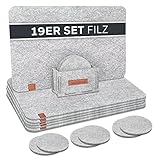 TULENO® Tischset Filz grau 19-teilig - Platzdeckchen abwaschbar inkl. Untersetzer - Platzsets abwaschbar als Tischuntersetzer & Tischunterlage Esstisch - Tischsets rutschfest - Platzset abwischbar