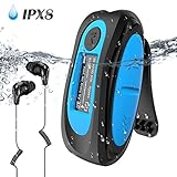 AGPTEK IPX8 Wasserdicht MP3 Player, 8GB HiFi MP3 Musik Player zum Schwimmen und Laufen, mit wasserdicht Kopfhörer, Audiokabel und 3 Paar Ohrstöpsel (L/M/S), unterstützt FM, Shuffle Funktion, Blau